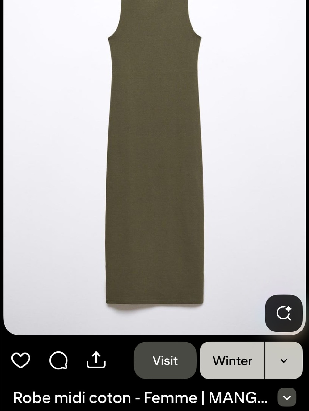 Mango Sleeveless Midi Dress in Olive